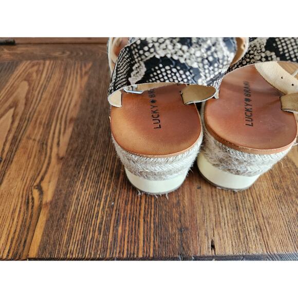 Lucky Brand Jakina Black/White Women's Wedges Gladitor  Leather Straps sz 7M - Picture 5 of 6